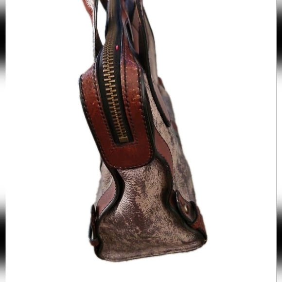 Fossil Long Live Vintage Gray And Brown Crackled Leather Reissue Bag - Picture 4 of 15